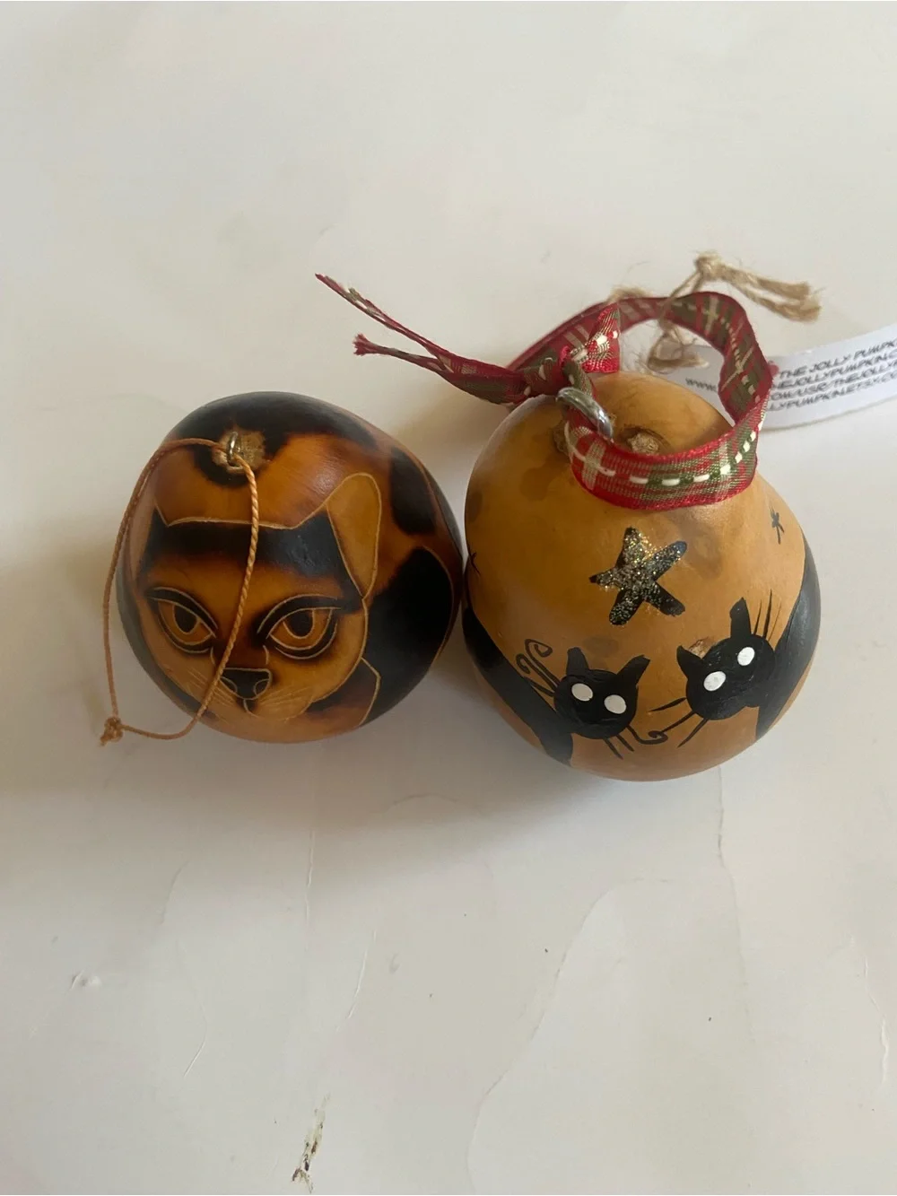 Source Unknown Brown and Black Cat Holiday Ornaments